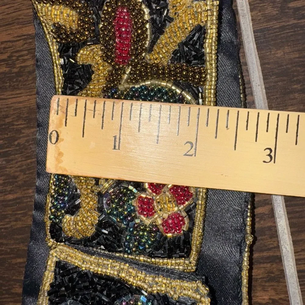 Courtenay Black Beaded Floral Belt asst colored Glass Beads hook n loop SZ 32-34